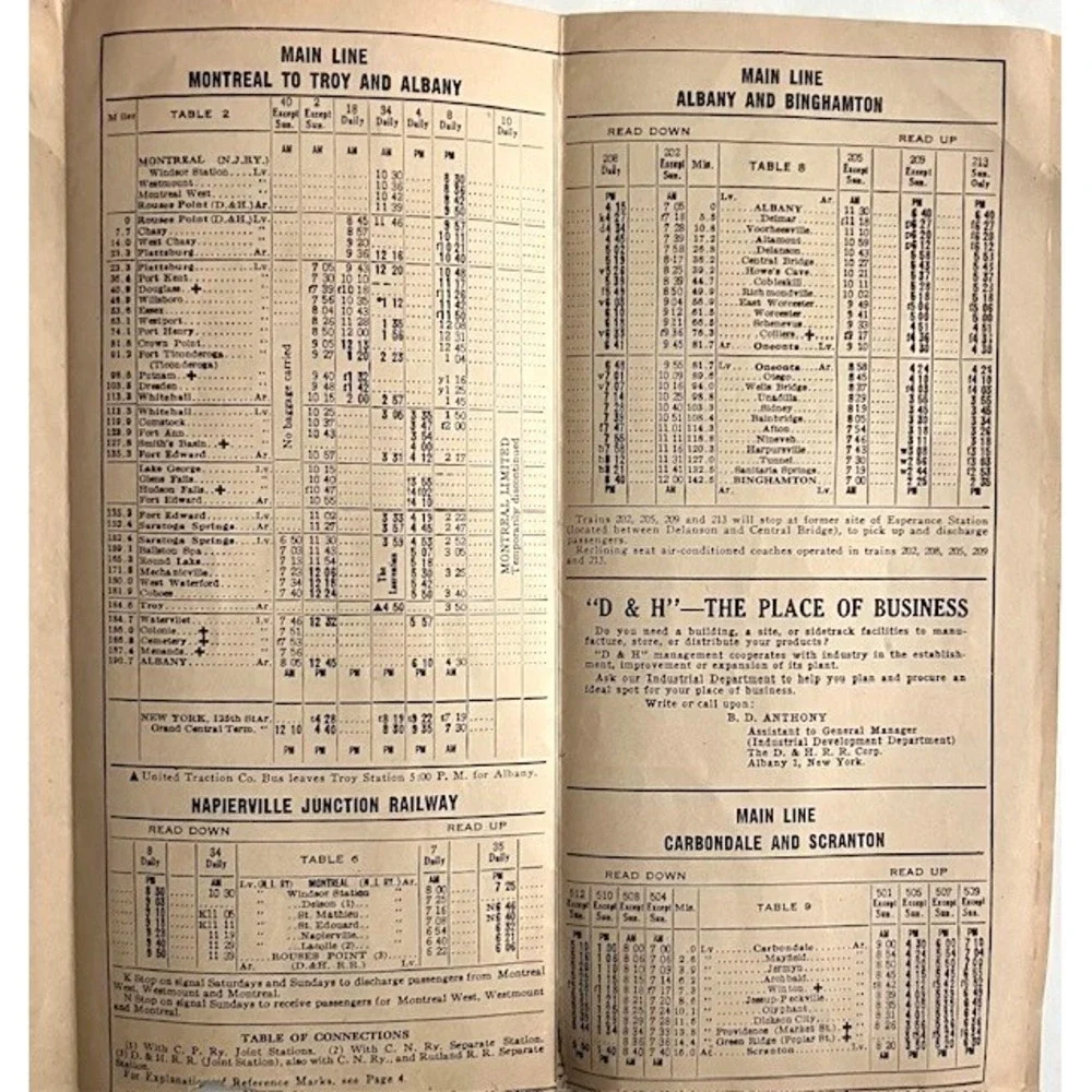 January 1946 Delaware & Hudson‎ RR Railroad Timetable NY Saratoga Montreal